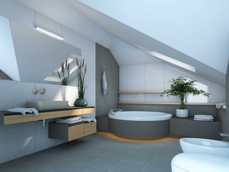 Bathroom in Grey and White Colours